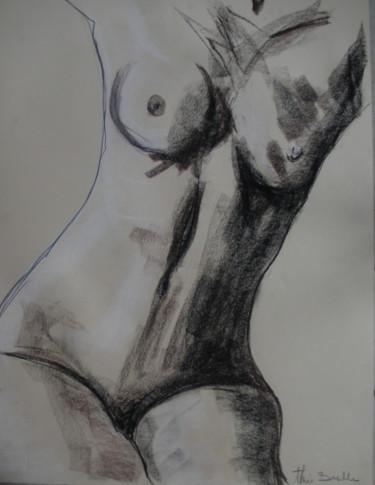 Zeichnungen mit dem Titel "deux seins" von Alain Bulle, Original-Kunstwerk, Kohle