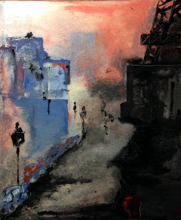 Ζωγραφική με τίτλο "Paris la nuit" από Alain Bulle, Αυθεντικά έργα τέχνης, Ακρυλικό Τοποθετήθηκε στο Ξύλινο φορείο σκελετό