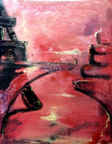 Peinture intitulée "PARIS nuit rouge" par Alain Bulle, Œuvre d'art originale, Acrylique Monté sur Châssis en bois