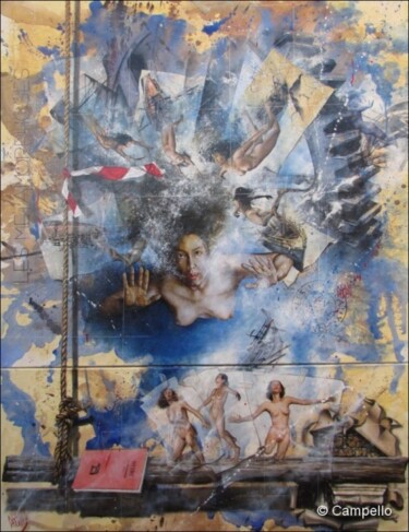 Peinture intitulée "Les Vaisseaux d'Enée" par Alain Campello, Œuvre d'art originale, Huile