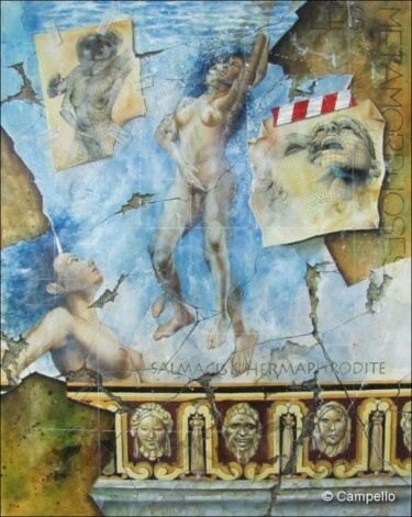 Painting titled "Silmacis & Hermaphr…" by Alain Campello, Original Artwork, Oil