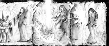 Drawing titled "triptyque-sorciere-…" by Alain Catherin, Original Artwork
