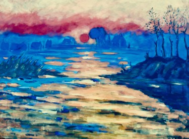 Peinture intitulée "Brume sur l'étang" par Alain Charles Richer, Œuvre d'art originale, Acrylique
