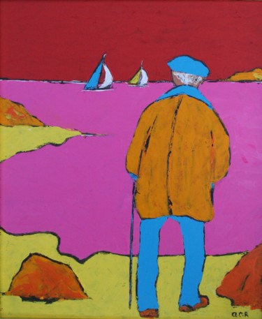 Картина под названием "Jean face à la mer" - Alain Charles Richer, Подлинное произведение искусства, Акрил