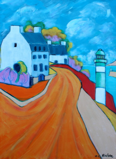 Painting titled "Le phare aval" by Alain Charles Richer, Original Artwork, Acrylic