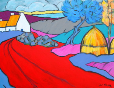 Painting titled "La ferme des étangs" by Alain Charles Richer, Original Artwork, Acrylic