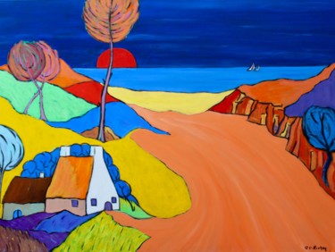 Painting titled "Soleil couchant" by Alain Charles Richer, Original Artwork, Acrylic