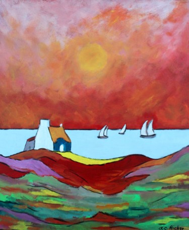 Painting titled "Entre terre et mer" by Alain Charles Richer, Original Artwork, Acrylic