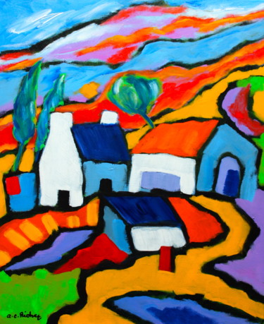Painting titled "Coin de campagne" by Alain Charles Richer, Original Artwork, Acrylic