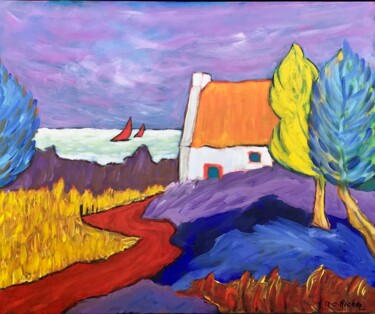 Картина под названием "Le penty Breton" - Alain Charles Richer, Подлинное произведение искусства, Акрил Установлен на Деревя…