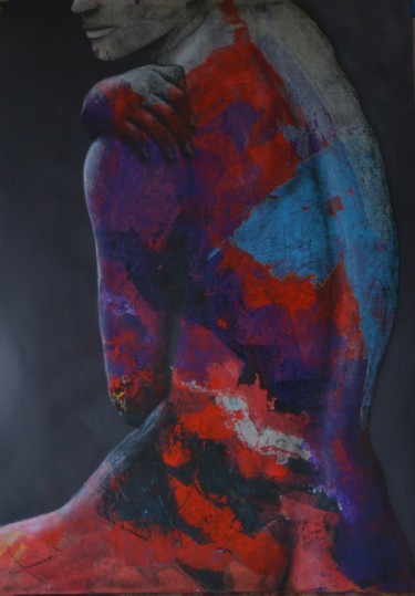 Peinture intitulée "Femme à la main sur…" par Alain Chauvet, Œuvre d'art originale, Acrylique