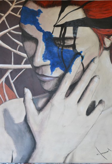 Peinture intitulée "Femme au doigt bleu" par Alain Chauvet, Œuvre d'art originale, Acrylique