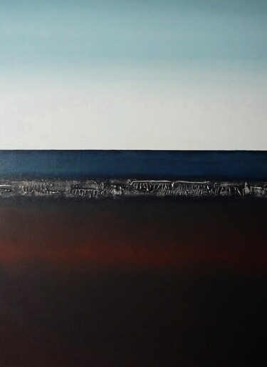 Painting titled "Horizon peinture 219" by Alain Chenard, Original Artwork, Oil Mounted on Wood Stretcher frame