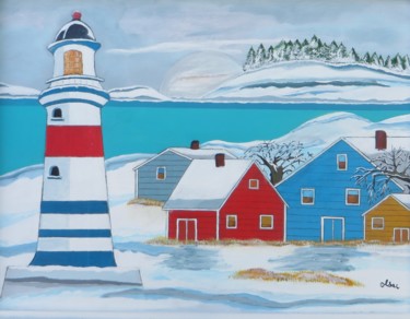 Peinture intitulée "le village du phare" par Alain Colas, Œuvre d'art originale, Acrylique