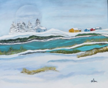Painting titled "village de neige au…" by Alain Colas, Original Artwork, Acrylic