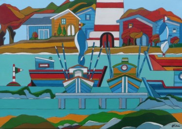 Peinture intitulée "bateaux de pêche" par Alain Colas, Œuvre d'art originale, Acrylique