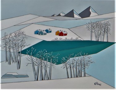 Painting titled "lake in winter" by Alain Colas, Original Artwork, Acrylic