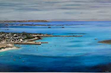 Painting titled "Vue aérienne de l’î…" by Alain Corbel, Original Artwork, Acrylic