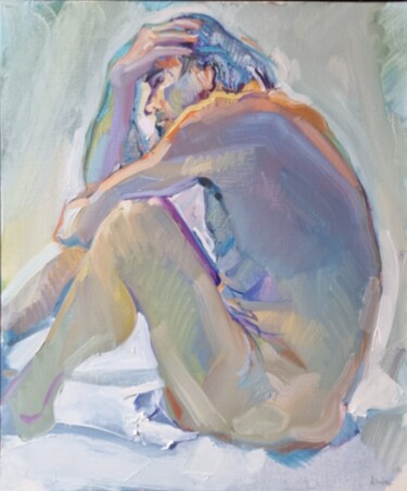 Картина под названием "Le penseur" - Alain Delmas, Подлинное произведение искусства, Масло Установлен на Деревянная рама для…