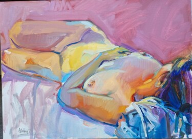 Pintura titulada "Nu couché sur le dos" por Alain Delmas, Obra de arte original, Oleo Montado en Bastidor de camilla de made…