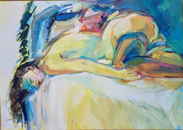 Картина под названием "Nu Jaune IV" - Alain Delmas, Подлинное произведение искусства, Масло Установлен на Деревянная рама дл…