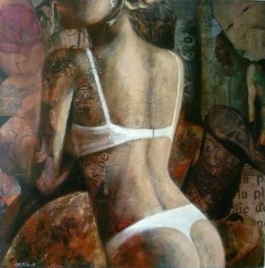 Peinture intitulée "La femme tatouée" par Alain Denis, Œuvre d'art originale, Huile