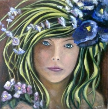 Peinture intitulée "La fille fleurie" par Alain Denis, Œuvre d'art originale, Huile