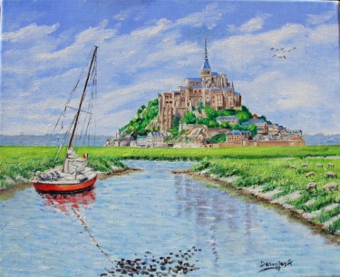 Painting titled "LE MONT ST MICHEL" by Alain Dervillez, Original Artwork, Oil