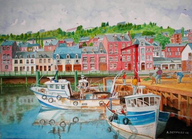 Painting titled "LE TREPORT "le port…" by Alain Dervillez, Original Artwork, Watercolor