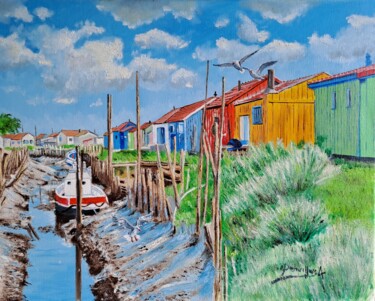 Painting titled "OLERON  " la route…" by Alain Dervillez, Original Artwork, Oil