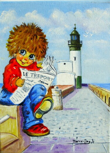Pintura titulada "LE TREPORT "POULBOT…" por Alain Dervillez, Obra de arte original, Oleo Montado en Bastidor de camilla de m…