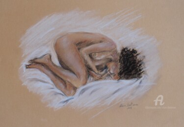 Dessin intitulée "NU ALLONGE 6" par Alain Devienne, Œuvre d'art originale, Pastel