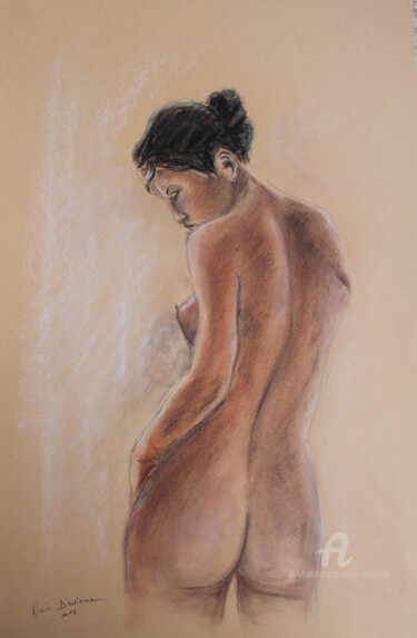 Drawing titled "NU DE DOS" by Alain Devienne, Original Artwork, Pastel