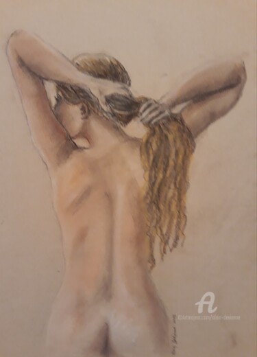 Drawing titled "NU BLOND" by Alain Devienne, Original Artwork, Pastel