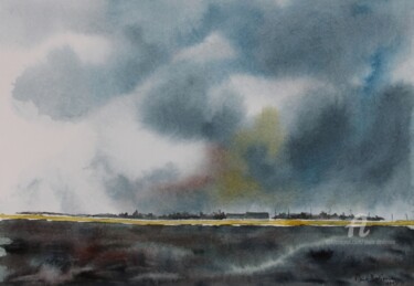 Painting titled "CIEL COUVERT" by Alain Devienne, Original Artwork, Watercolor