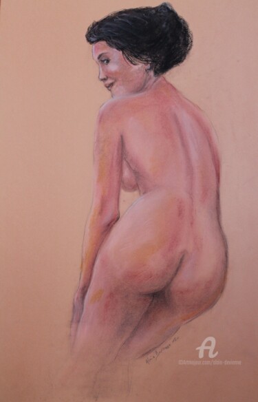 Drawing titled "NU FEMININ" by Alain Devienne, Original Artwork, Pastel