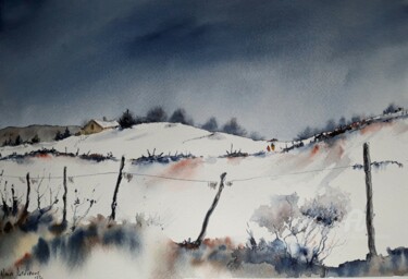 Painting titled "MASSIF DU PILAT" by Alain Devienne, Original Artwork, Watercolor