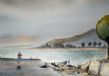 Painting titled "MARINE TONS GRIS" by Alain Devienne, Original Artwork, Watercolor