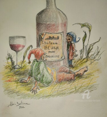 Tekening getiteld "UN PETIT COUP A BOI…" door Alain Devienne, Origineel Kunstwerk, Potlood