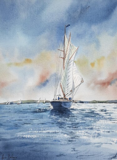 Peinture intitulée "LES VOILES" par Alain Devienne, Œuvre d'art originale, Aquarelle