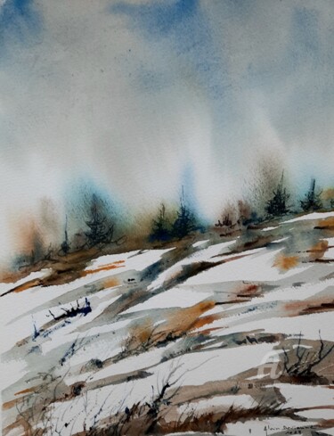 Painting titled "UN PEU DE NEIGE" by Alain Devienne, Original Artwork, Watercolor