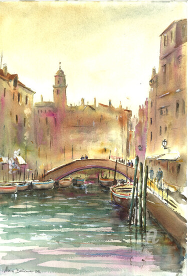 Peinture intitulée "Venise" par Alain Devienne, Œuvre d'art originale, Aquarelle