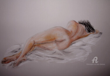 Drawing titled "NU ALLONGE 3" by Alain Devienne, Original Artwork, Pastel