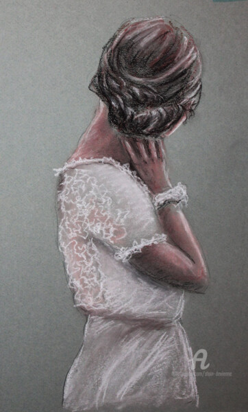 "JEUNE FEMME REGARD…" başlıklı Resim Alain Devienne tarafından, Orijinal sanat, Pastel