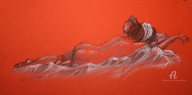 Drawing titled "FEMME ALLONGEE" by Alain Devienne, Original Artwork, Pastel