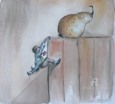 Painting titled "GOURMAND" by Alain Devienne, Original Artwork, Watercolor