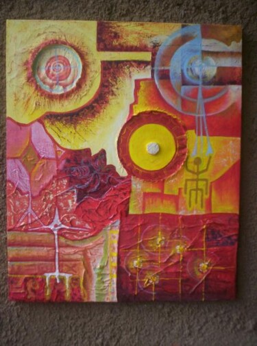 Peinture intitulée "Yellow and red" par Alain Djeumo, Œuvre d'art originale