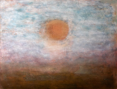 Painting titled "Furtive sun" by Alain Du Pontavice, Original Artwork, Oil Mounted on Wood Stretcher frame