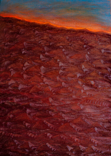 Painting titled "Red dunes" by Alain Du Pontavice, Original Artwork, Oil Mounted on Wood Stretcher frame