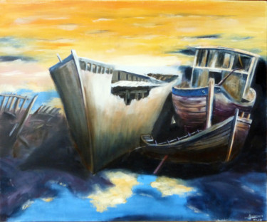 Peinture intitulée "cimetière de bateau…" par Alain Elshocht, Œuvre d'art originale